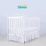 Biloban Crib Bed Skirt White for Baby Boys Pleated Pompoms Dust