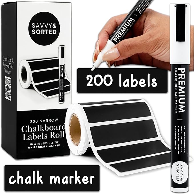 Savvy & Sorted 200 Chalkboard Labels for Jars, Chalkboard Stickers Chalk Labels ...