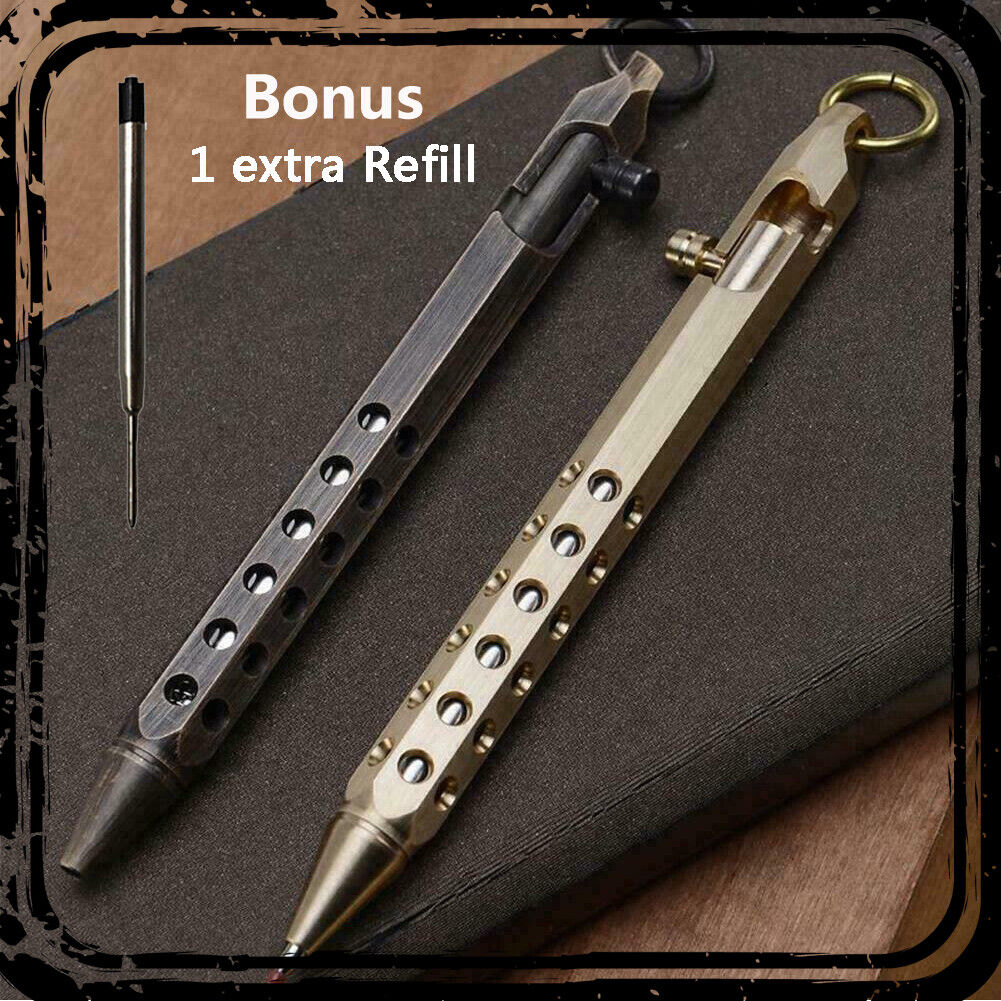 Solid Brass Bolt Action Pen Hexagonal Six Edge Hollow Out Grip Pocket EDC Tool