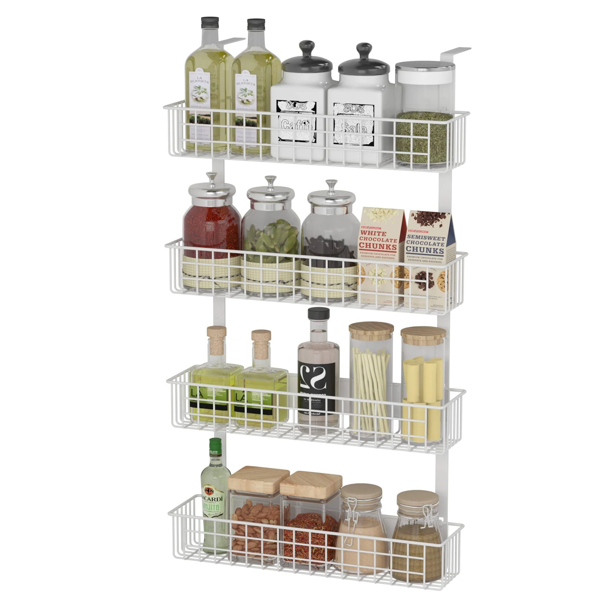 MILIJIA 4 Tier Magnetic Spice Rack | Strongly Magnetic Spice Shelf with Utility Hooks | Refrigerator Spice Storage | Kitchen Storage Rack for Placing