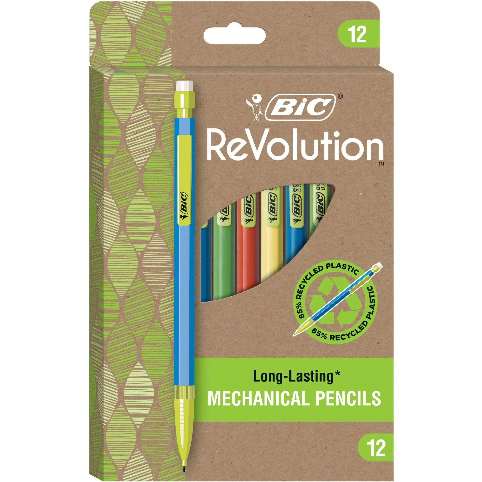 BIC® Ecolutions #2 Mechanical Pencils, 0.7 mm, Medium Point, 65% Recycled, Assorted Barrel, Pack of 12 Pencils