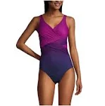 Lands' End Women's SlenderSuit Tummy Control V-Neck Wrap One Piece Swimsuit