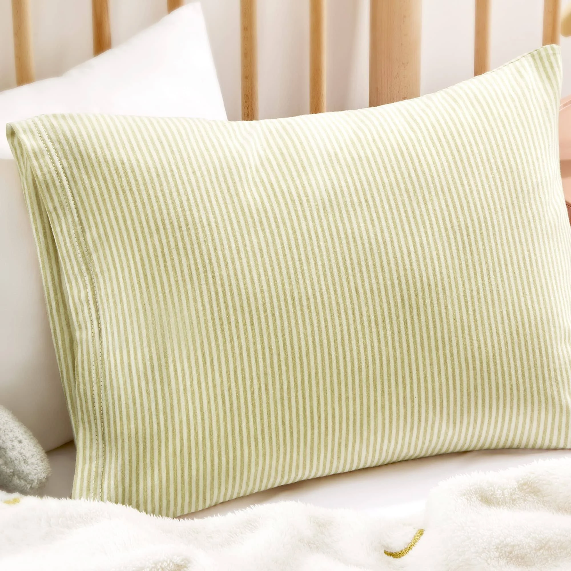 SLEEP ZONE Toddler Pillow 13X18 inches with 100% 13x18 inch, Green Stripes 