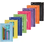 Zippered Binder Fabric Pencil Pouch 3 Rings with Clear Window for School Classroom Organizers 8 pack (multicolor), Size: -