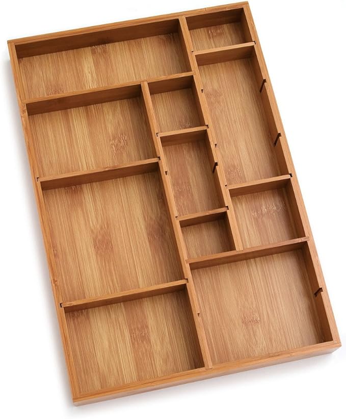 Lipper International 8397 Bamboo Wood Adjustable Drawer Organizer with 6 Removable Dividers, 12" x 17-1/2" x 1-7/8"