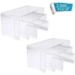 NIUBEE Acrylic Display Risers Stand 2 Sets,3 Steps Clear Riser Shelf Showcase for Amiibo Funko POP Figures -3"x3"x4"