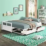 Hanway Twin Daybed with Two Drawers - White Solid Pine Wood Material - Extendable to King Size Bed Frame with Extra Storage Drawers – Elegant