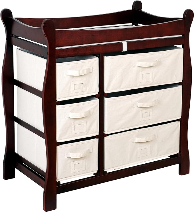 Sleigh Style Baby Changing Table with 6 Baskets - Cherry