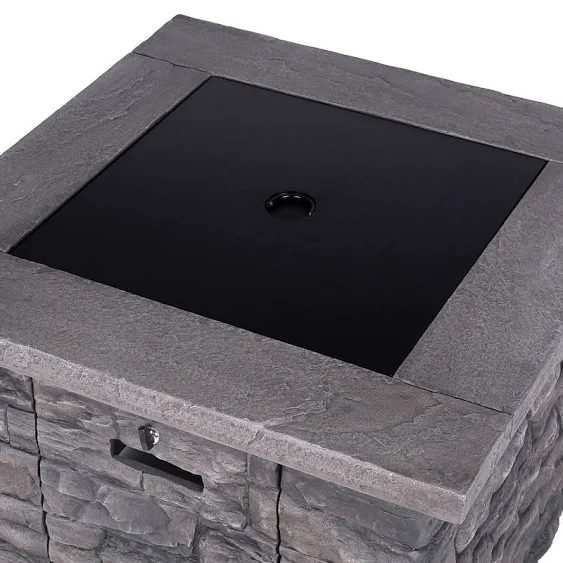 VEIKOUS 46'' Outdoor Rectangle Propane GAS Fire Pit Table with Lid, Cover, Free Lava Rocks and Stone Finish Design, 50000 BTU Stainless Steel Burner