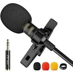 Pop Voice 12.8 Feet Lavalier Lapel Microphone Professional Grade Omnidirectional Mic Condenser Small Mini Perfect for Recording Podcast PC Laptop