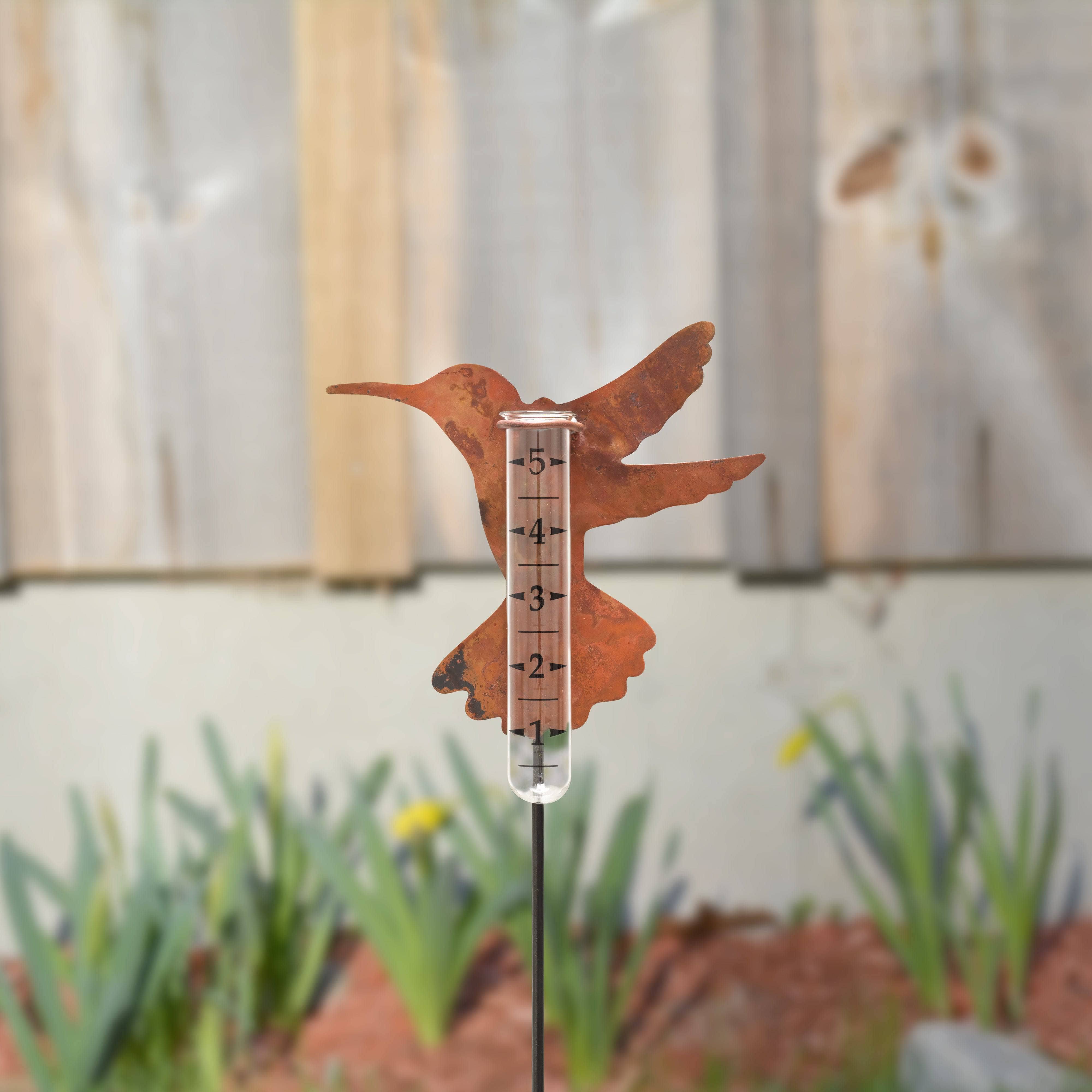 Copper Hummingbird Staked Rain Gauge