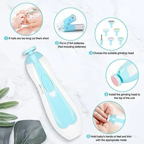 Baby Nail Trimmer Electric-12 in 1 Baby Nail Clippers Safe Baby Nail File Kit with a Nail Clipper, Scissor, Tweezers, and Nail Files (Blue+)