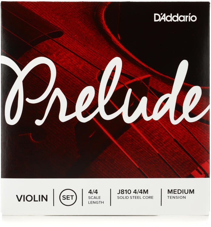 D’Addario Prelude Violin String Set, 4/4 Scale, Medium Tension – J810 4/4M - Solid Steel Core, Warm Tone, Economical and Durable – Educator’s Choice for Student Strings – 1 Set