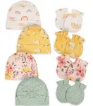 Gerber Baby Girl No Scratch Mittens & Caps Set, 8-Piece (Newborn - 0/3M)