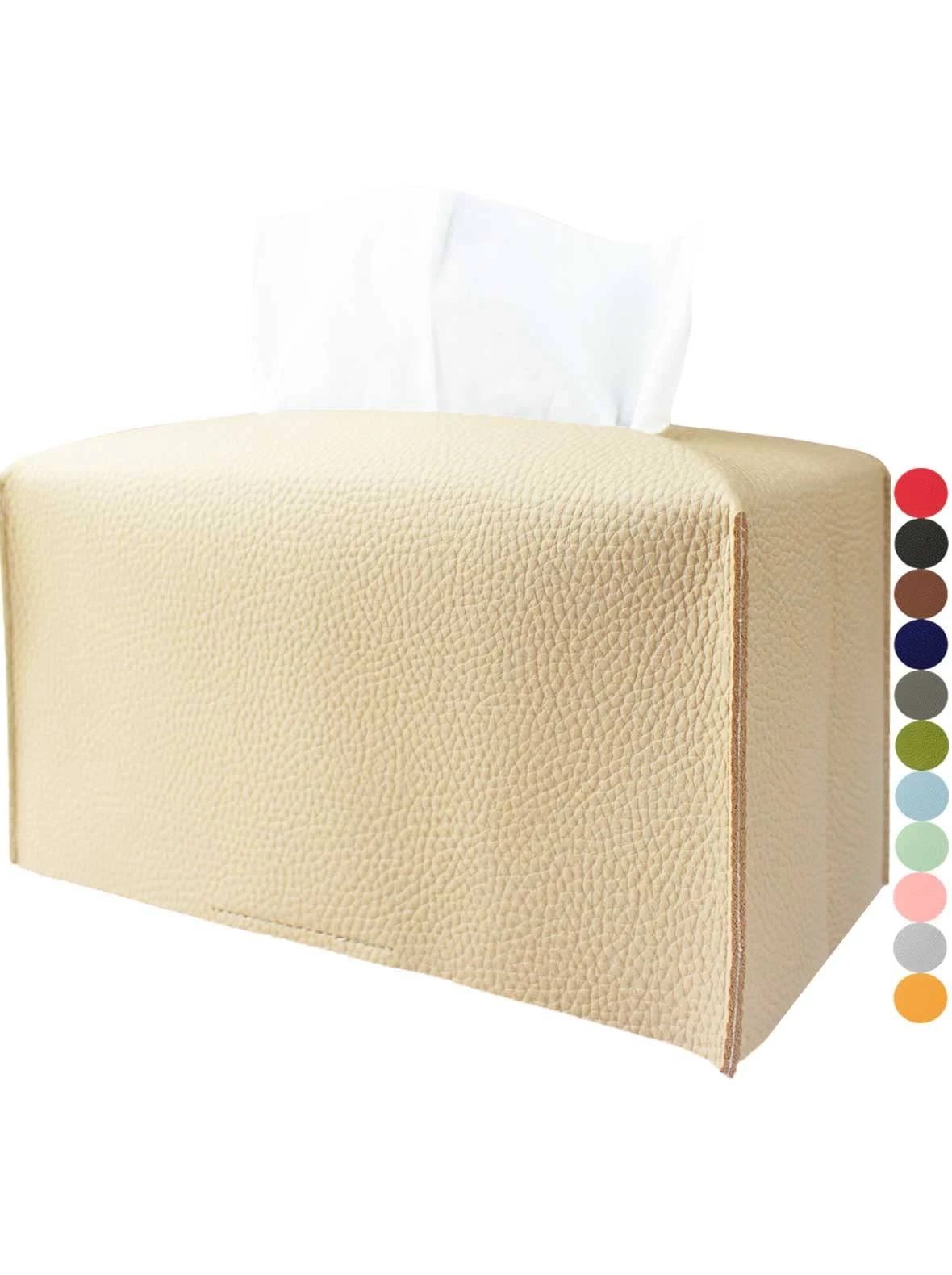 Tissue Box Cover Leather Rectangular “ With Bottom Belt  Beige Modern Large Pu