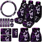 19 Pcs Butterfly Car Seat Covers Full Set for Women Universal Accessories Rubber ...