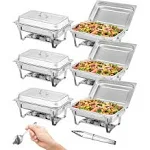 VEVOR Chafing Dish Buffet Set, 8 qt 6 Pack, Stainless Chafer with 6 Full Size Pans, Rectangle Catering Warmer Server with Lid Water Pan Folding