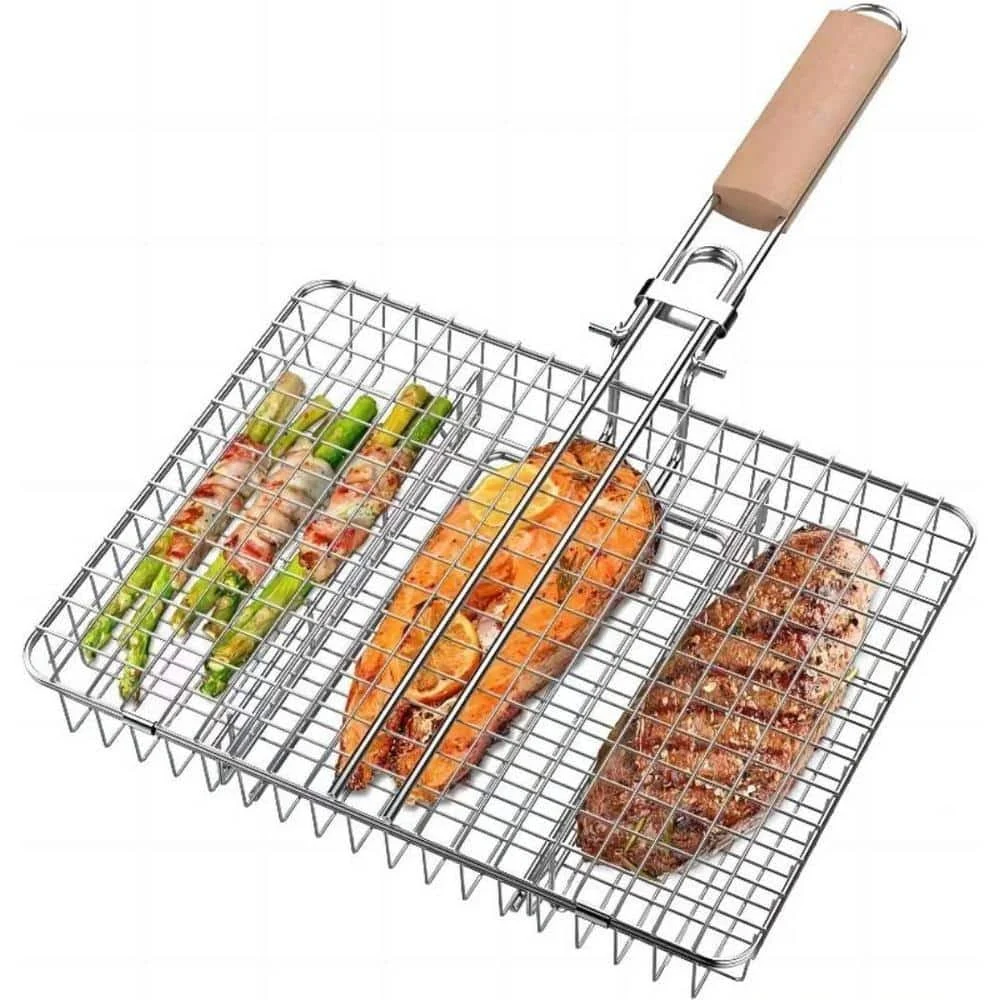 Grill Basket, Fish Grill Basket, Rustproof Stainless Steel BBQ Grilling Basket..