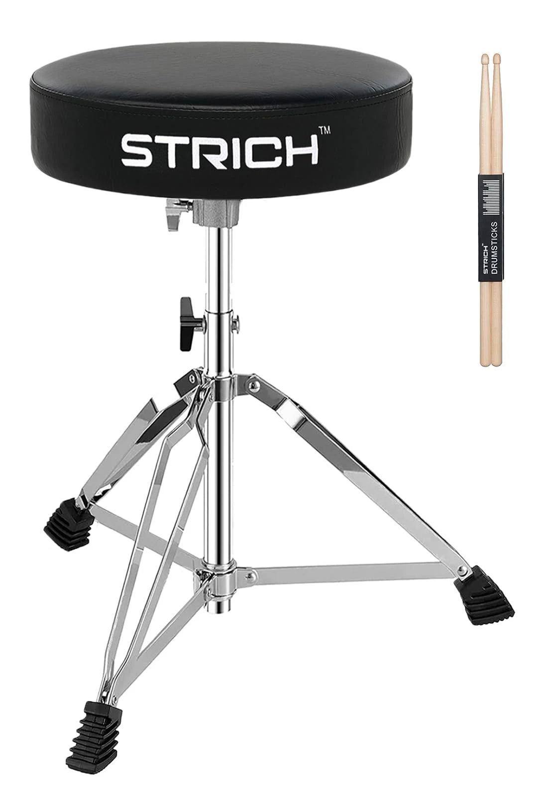 STRICH Drum Stool Set, Padded Seat Height Adjustable Drum Throne with 5A Drumsticks for Adults Beginner Drummers, SDB-10 Standard