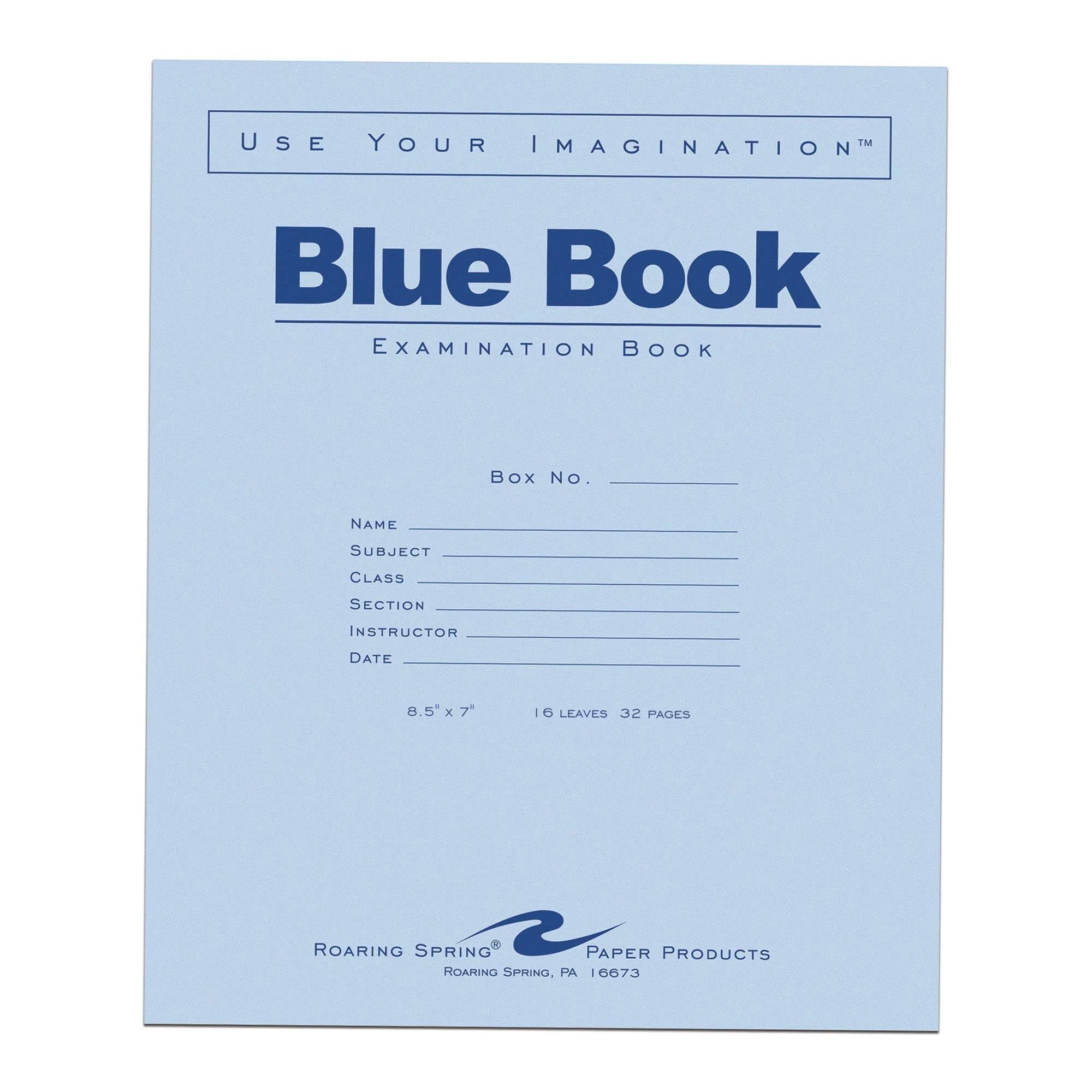 Roaring Spring Test Blue Exam Book, 50 Pack, Wide Ruled with Margin, 8.5&#034; x 7&#034;