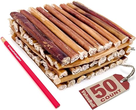 ValueBull Bully Sticks for Small Dogs, Extra Thin 6 inch, 50 Count