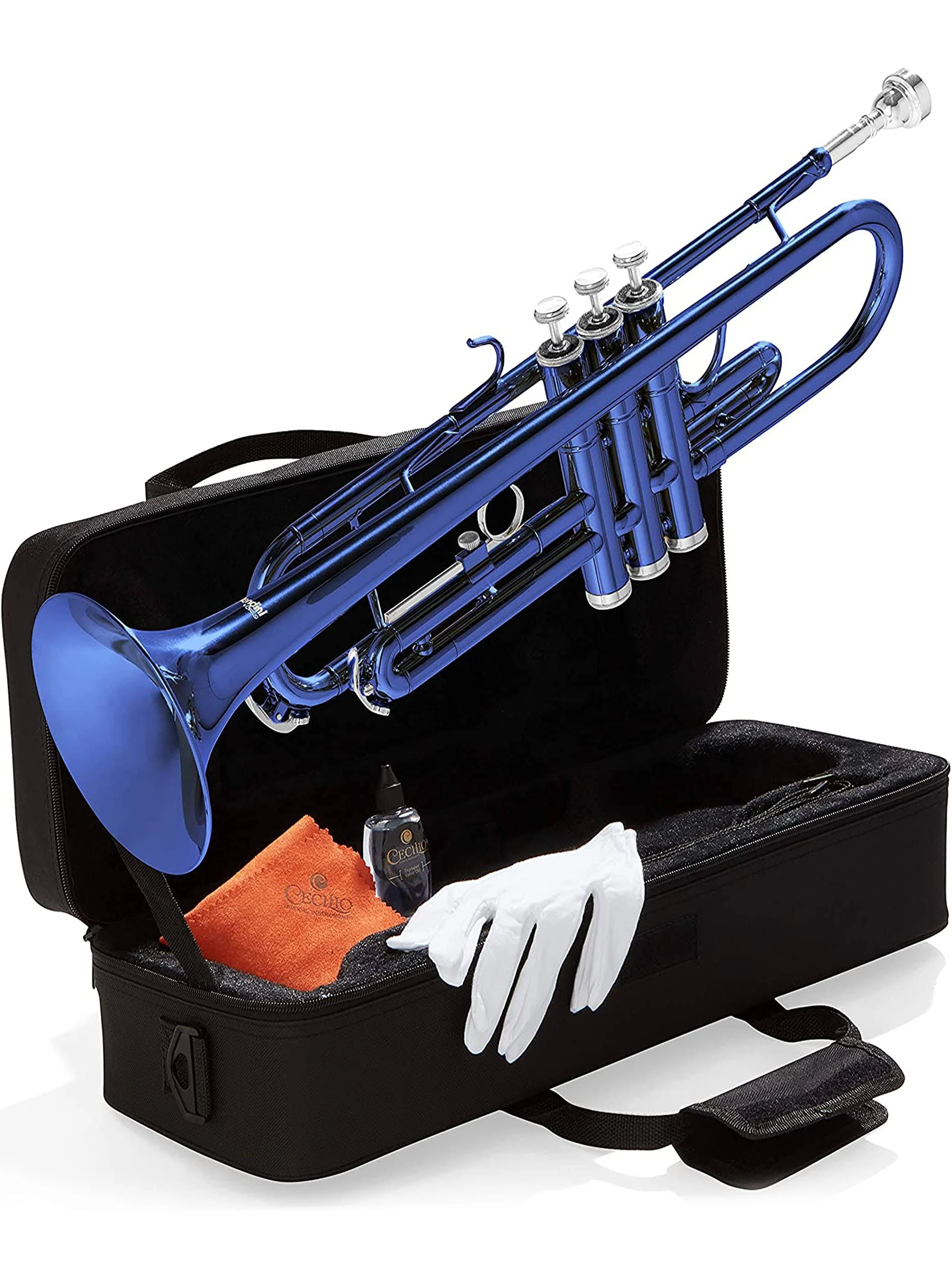 Mendini By Cecilio Bb Trumpet - Trumpets for Beginner or Advanced Student w/Case, Cloth, Oil, Gloves - Brass Musical Instruments For Kids & Adults