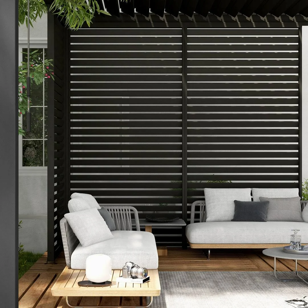 Mirador 10'x10' Pergola Accessories Aluminum Louvered Fixed Shutter Wall, Charcoal Black, Size: Fixed 1/3x10’