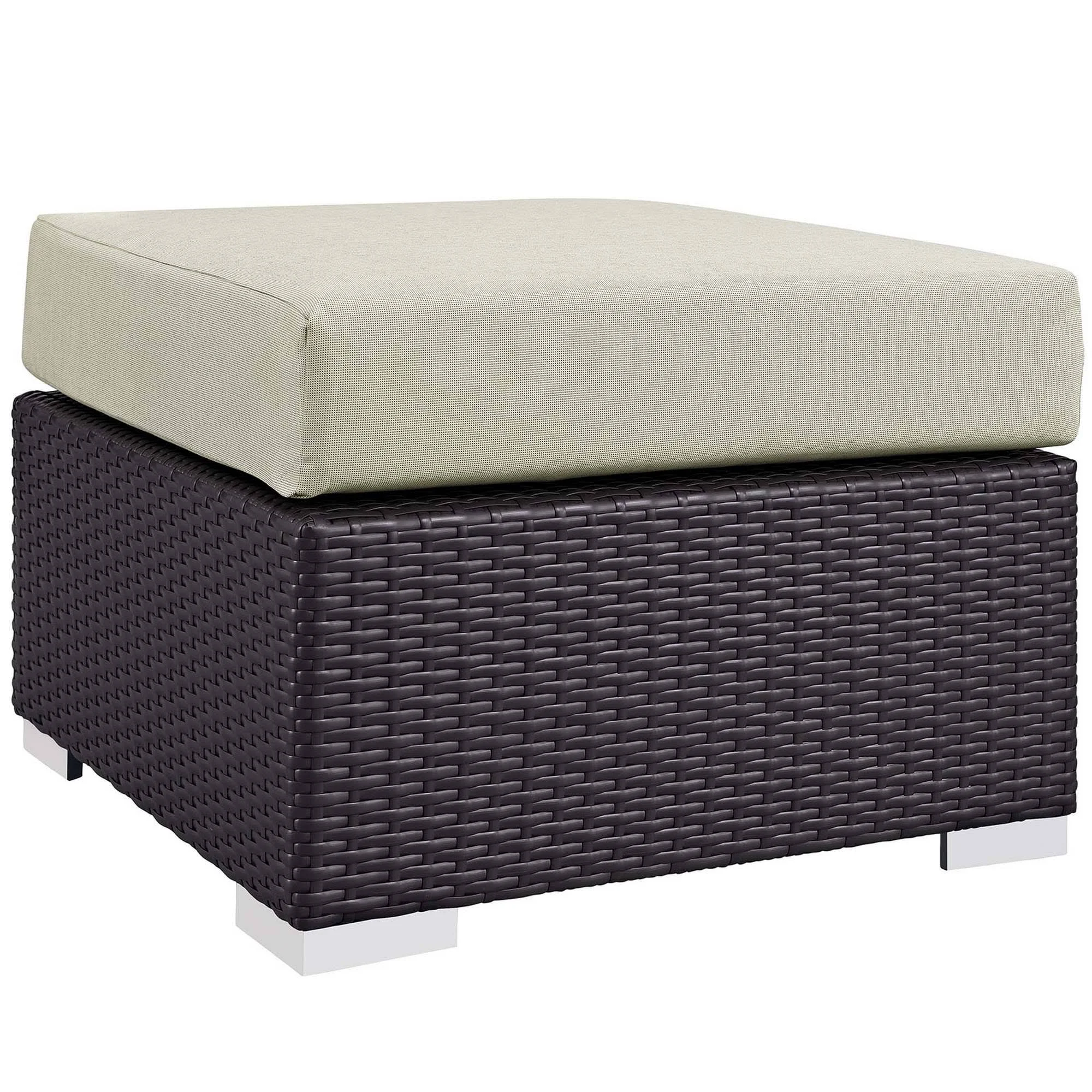 Modway Convene Wicker Rattan Outdoor Patio Square Ottoman in Espresso Turquoise