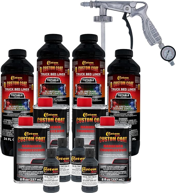 Custom Coat 36118 Battleship Dark Gray T89 Urethane Spray-On Truck Bed Liner, 1 Gallon Kit with Spray Gun