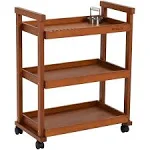 MEEDEN Art Supplies Cart, Walnut 3-Tier Multifunctional Art Storage Cart Organizer, Solid Beech Wood Studio Cart Art Taboret with Caster Wheels, Rolling Utility Cart Organizer for Artist