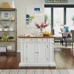 Homestyles Americana Kitchen Island with Wood Top and Drop Leaf Breakfast Bar, Storage with Drawers and Adjustable Shelves, 50 Inch Width, 49.75 inches, Off White