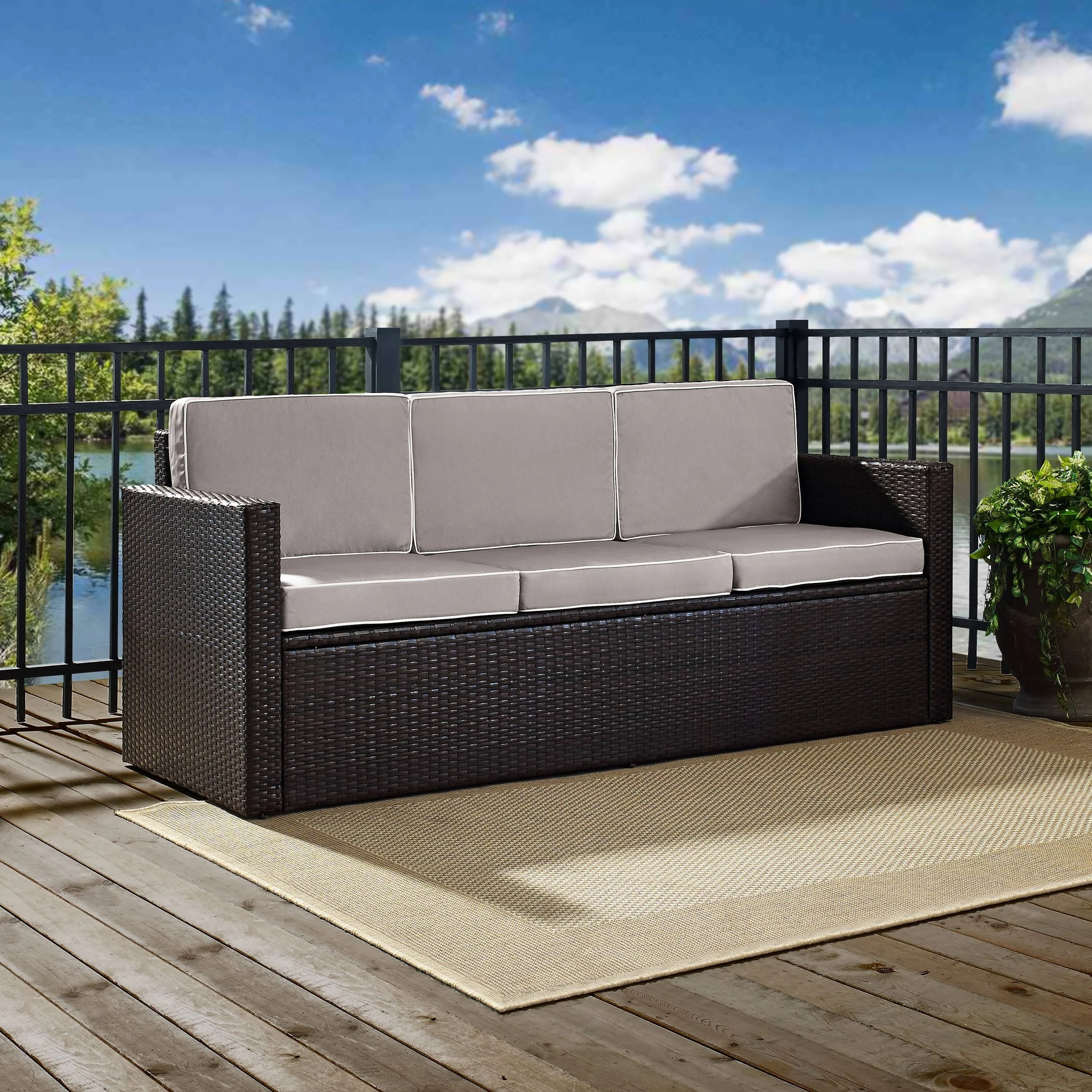 Crosley Furniture Palm Harbor Outdoor Wicker Sofa Sand