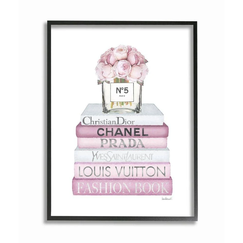 Stupell Industries Pink Rose Bouquet and Fashion Designer Bookstack Wall Art, 11x14, White