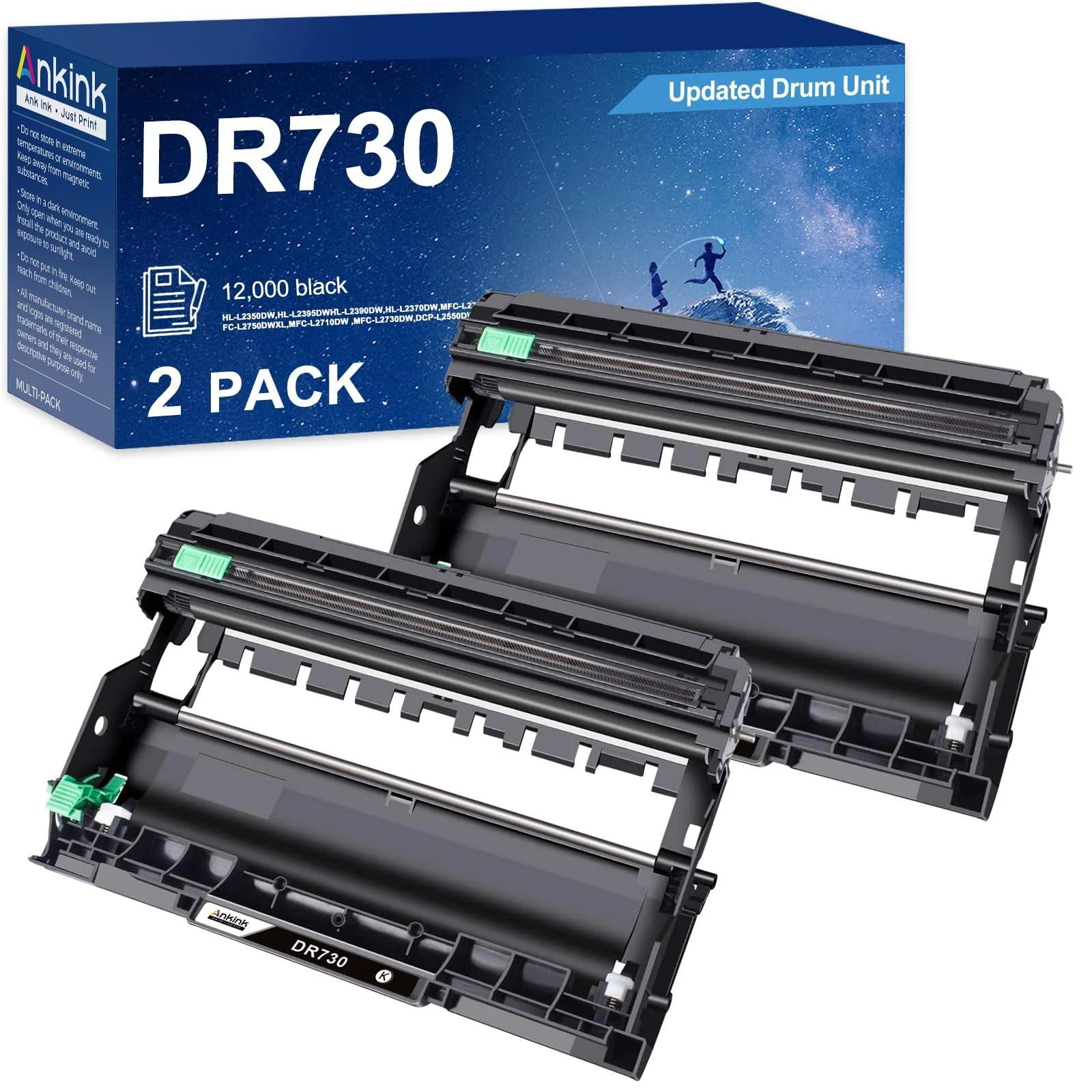 Ankink DR730 Compatible Drum Unit (Not Toner) Replacement for Brother DR-730 DR760 760 for HL-L2350DW HL-L2370DW HL-L2395DW HL-L2325DW MFC-L2750DW MFC-L2710DW L2690DW DCP-L2550DW Printer,2 Pack