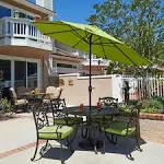 California Umbrella 9' Round Aluminum Market Umbrella, Crank Lift, Auto Tilt, Bronze Pole, Kiwi Olefin