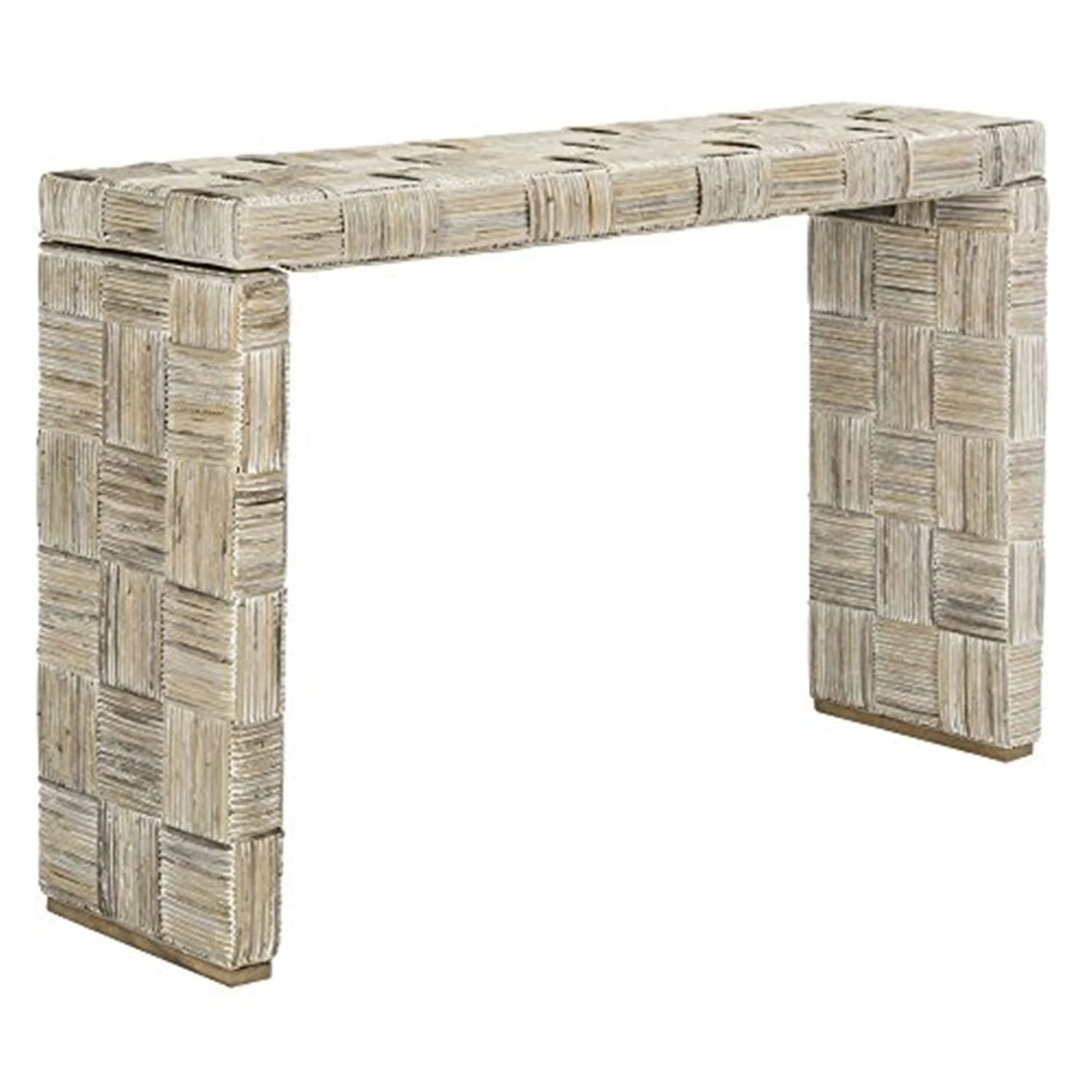 Adkin Rattan Console Table – Whitewashed Kubu & Black Lacquer Finish for Chic Beachside Living