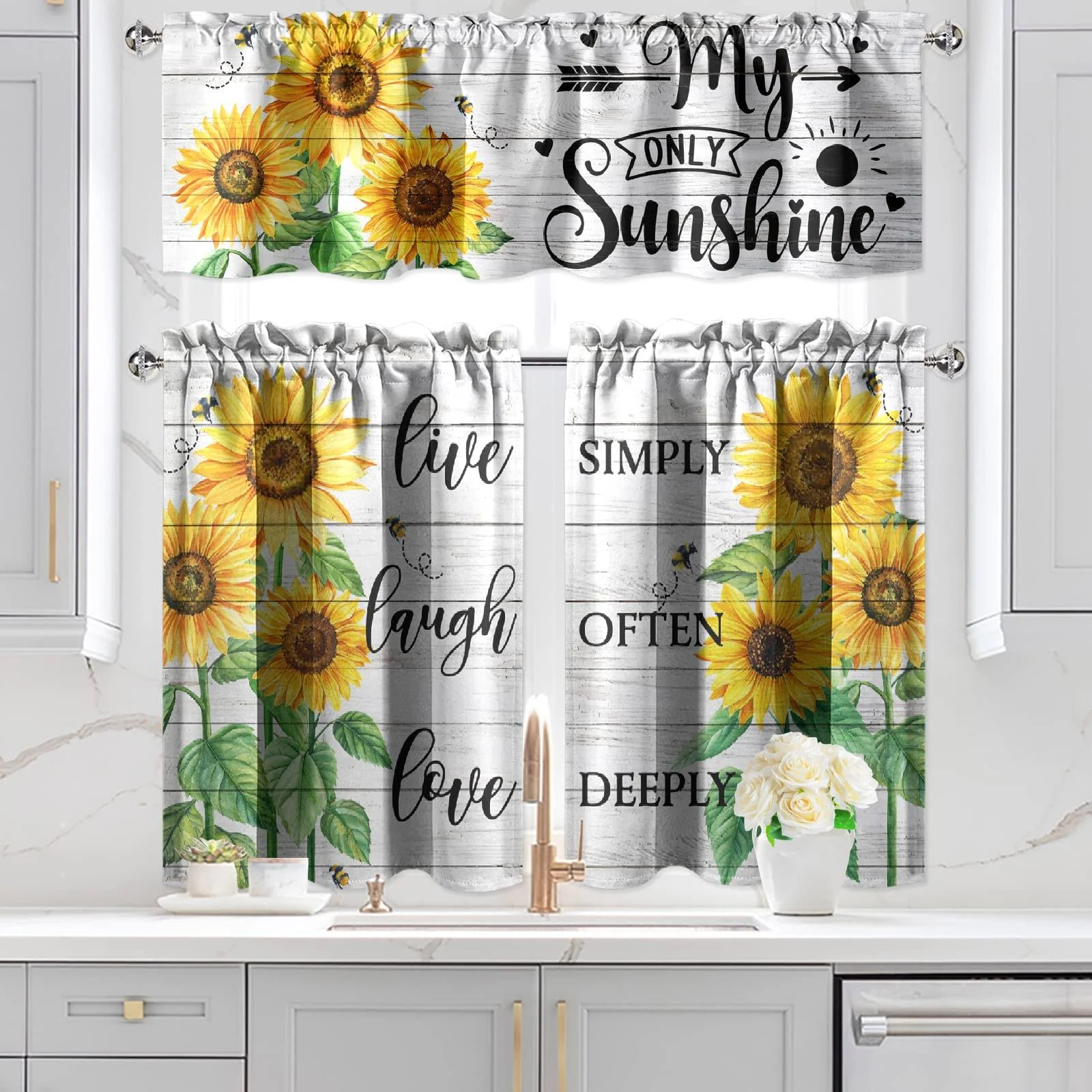 VBDFD Sunflower Kitchen Curtains and Valances Set