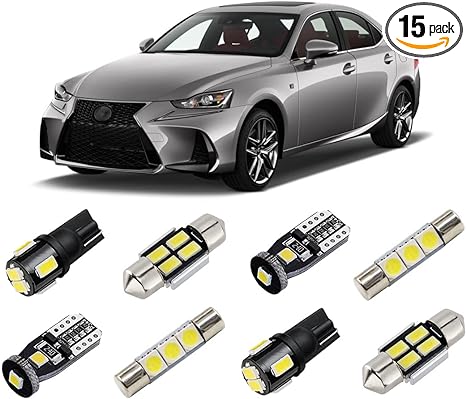 White Interior LED Lights Kit for Lexus IS250/ IS350/ ISF 2014 2015 2016 2017 2018 2019 Super Bright 6000K Interior LED Light Bulbs Package and Install Tool