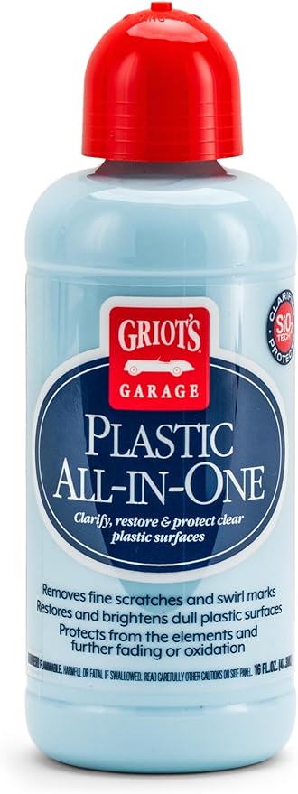 Griot's Garage 10872 Plastic All-in-One 16oz – Polish, Restore, & Protect Clear or Glossy Plastics – Perfect for Vehicle Lights, Gauges, B-Pillars, Windscreens, & More – Ceramic Infused Protection