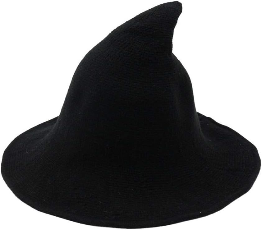 Women's Wool Witch Hat Wide Brim Spire Knitted Cap for Halloween Party Decor