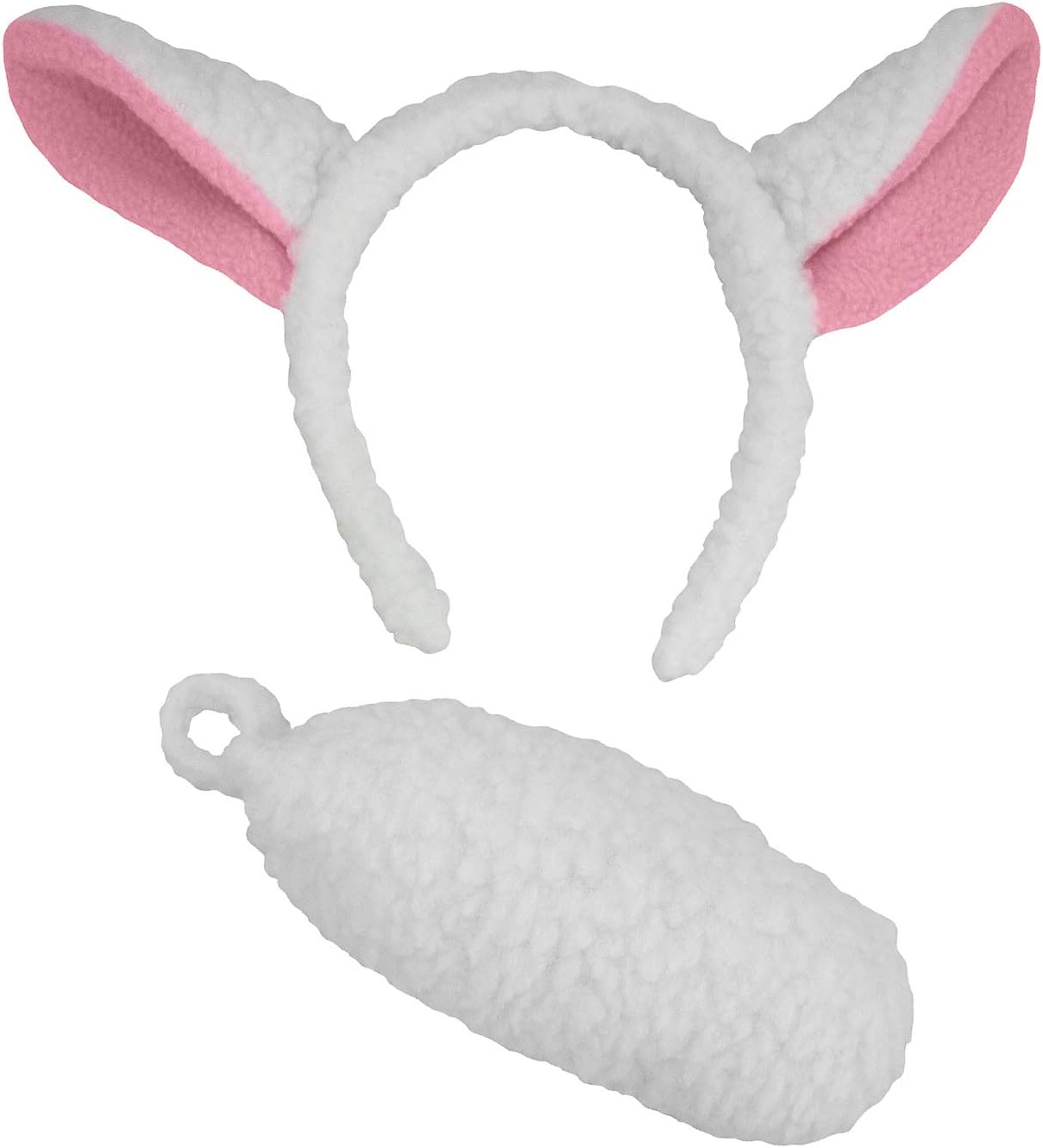 Adult Child White Lamb Sheep Animal Fluffy Ears Headband and Tail Kids Costume Cosplay Kit Set