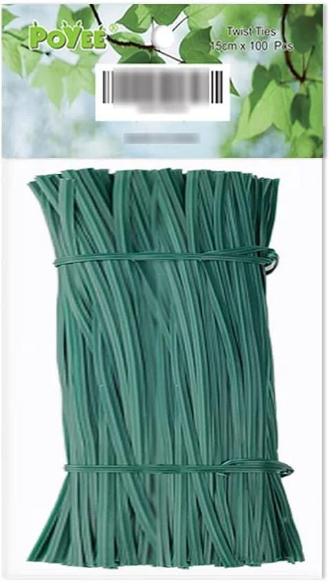 POYEE 6" 15cm Garden Twist Ties Plastic Garden Plant Support Cable Cord Ties (100, Green)