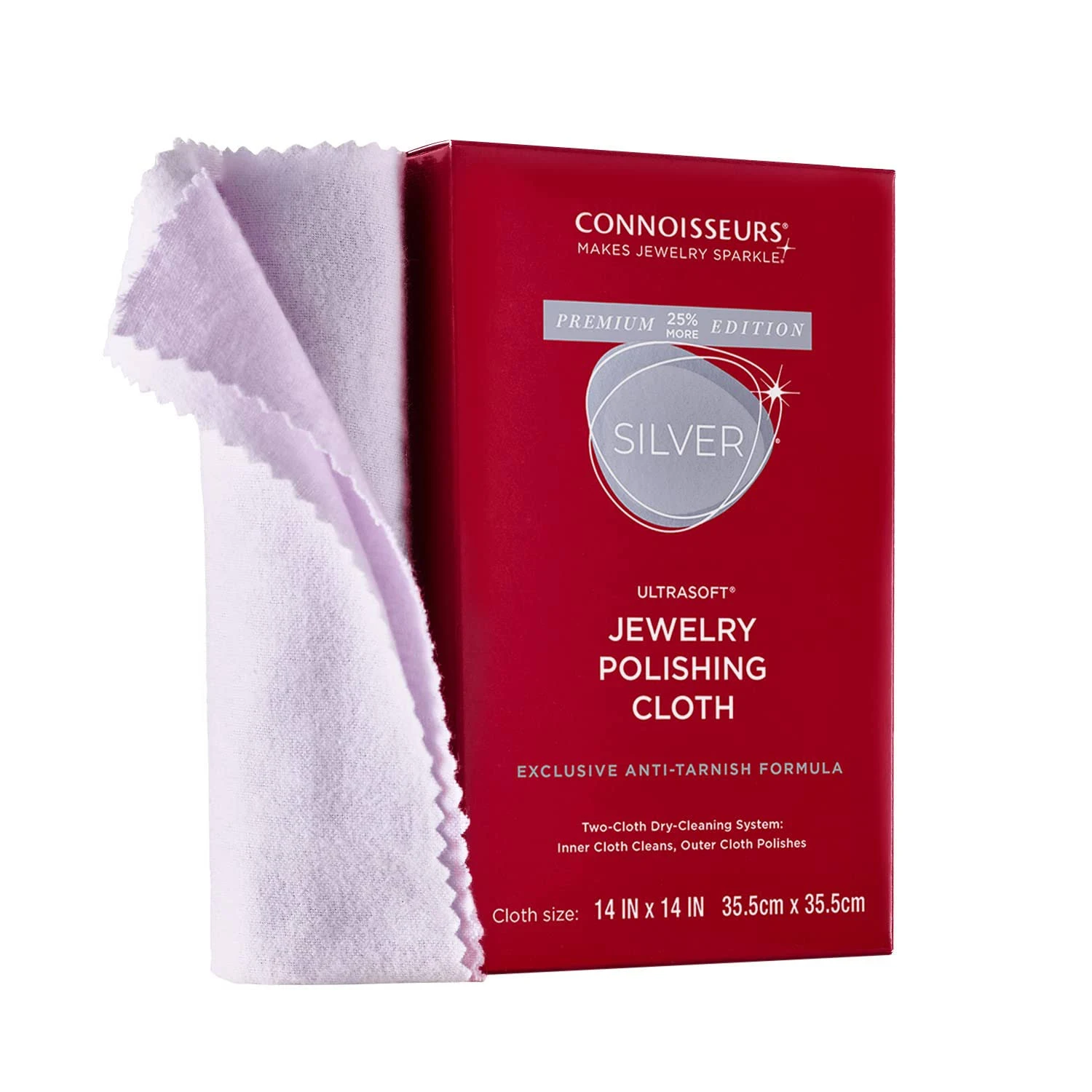 CONNOISSEURS Premium Edition Extra Large Ultrasoft Polishing Cloth with Anti-Tarnish, Value Size 14x14 inches, for Silver Jewelry