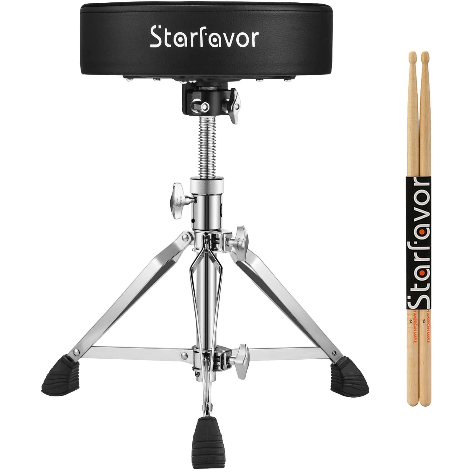  Drum Throne Height Adjustable Padded Seat Drum Stool, with 5A Drumsticks 