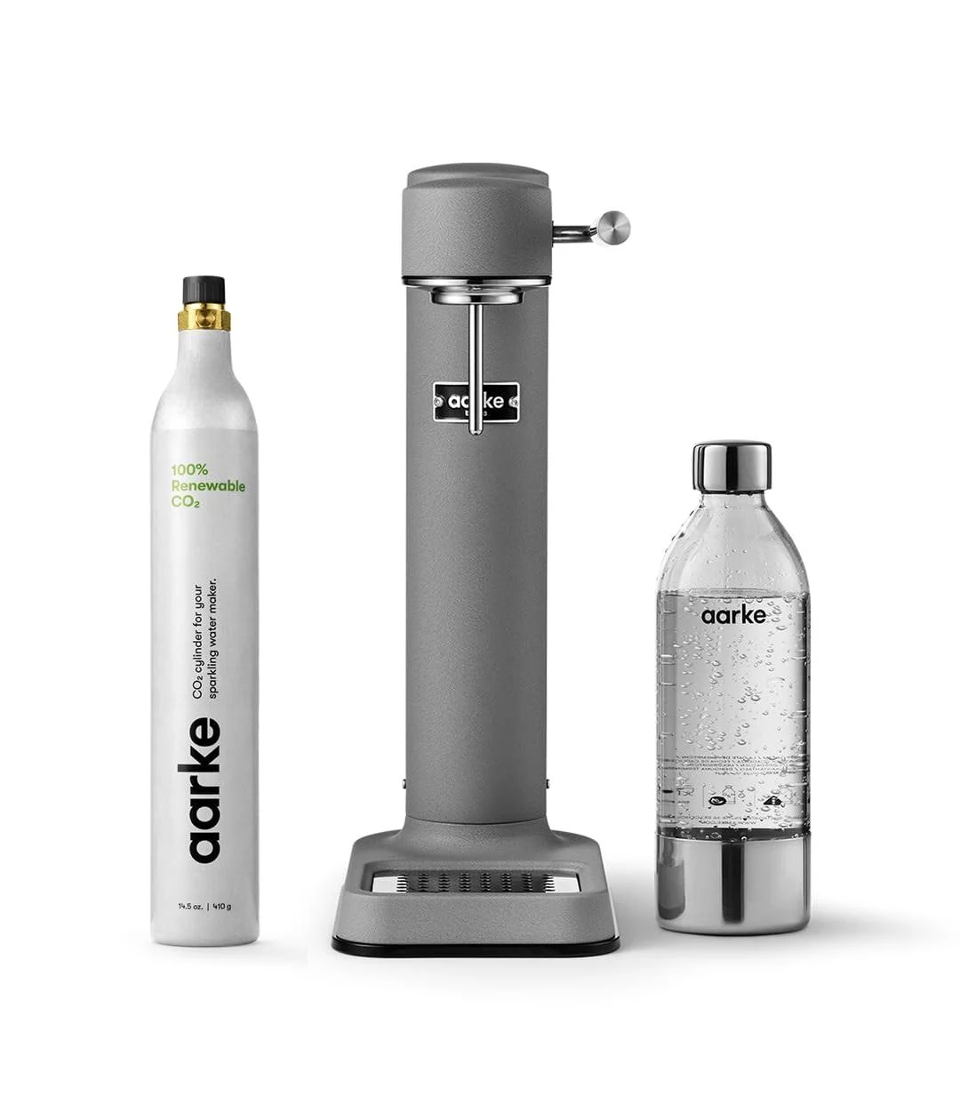 aarke Carbonator lll with CO2 Cylinder, Sparkling & Carbonation Water Machine, Stainless Steel with PET BPA-Free Reusable Bottle Volume 800 mL (Matte Grey)