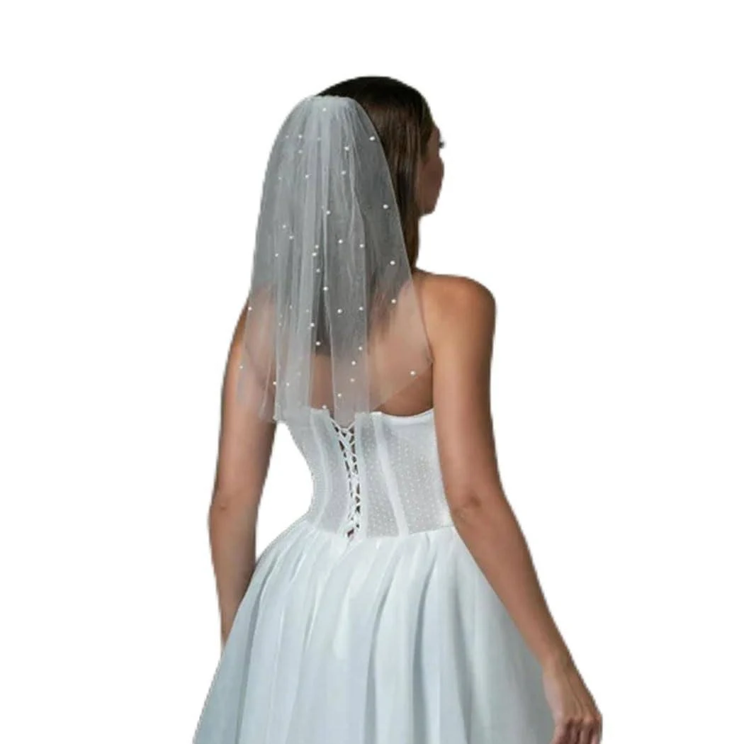 White Pearl Bride Veil Short Wedding Veil Bridal Veils Bachelorette Party Veil for Women and Brides