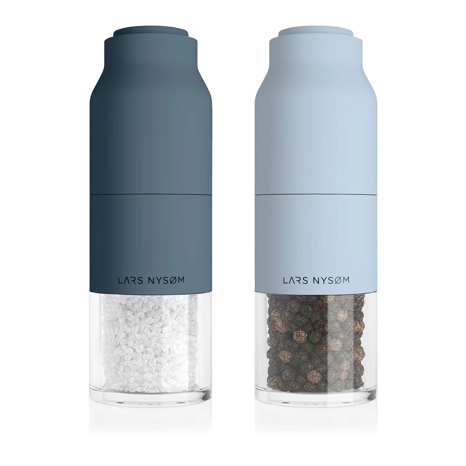 LARS NYSØM Stainless Steel Salt and Pepper Mill Set with Adjustable Ceramic Grinder I Manual Spice Mill Set (Blue Stone/Baby Blue)