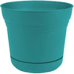 Bloem Saturn Planter with Saucer 7.5 x 7 Plastic Round - Bermuda Teal