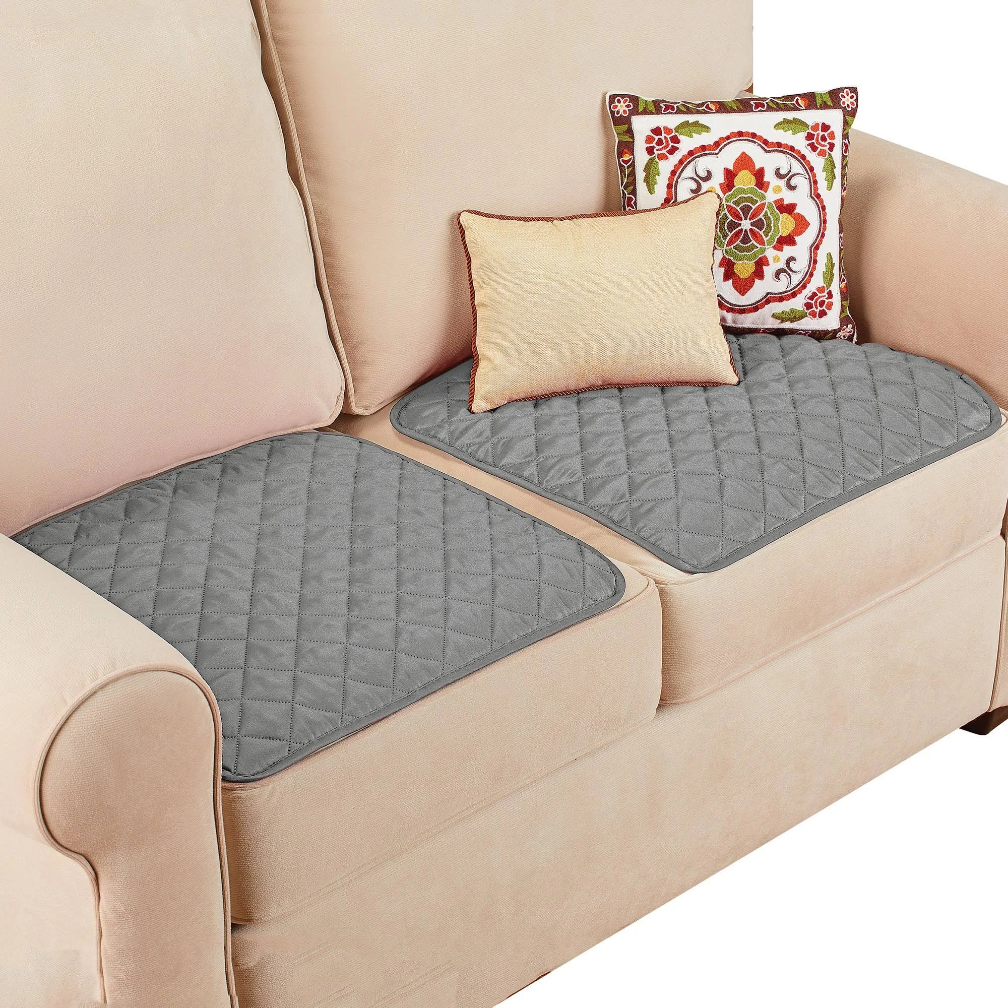 Collections Etc Quilted Waterproof Seat Protector - Set of 2 - Machine Washable, Use for Indoor or Outdoor Seating, Taupe