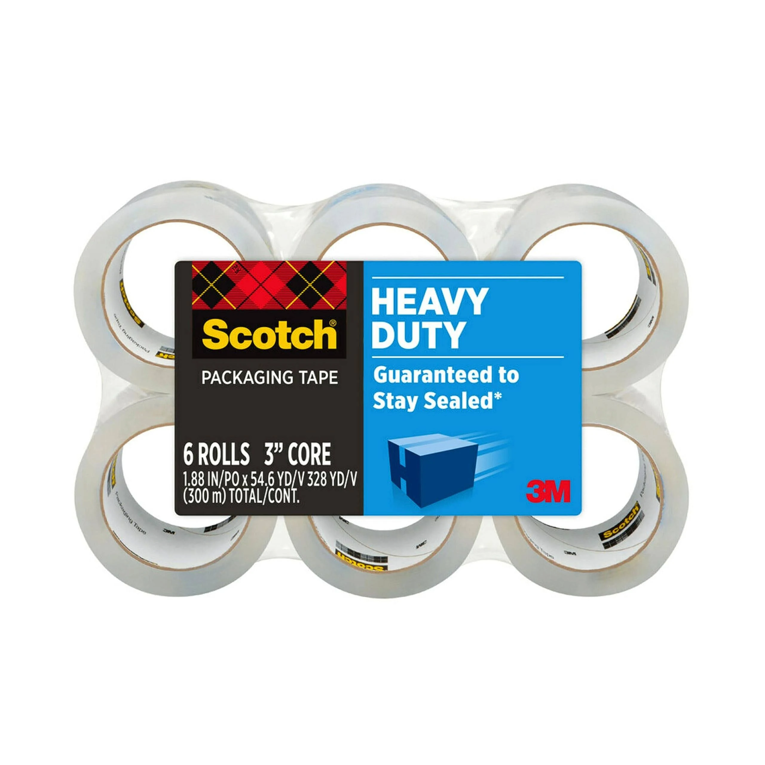 Scotch - 3850 Heavy-Duty Packaging Tape, 3" Core, 1.88" x 54.6 yds, Clear, 6/Pack